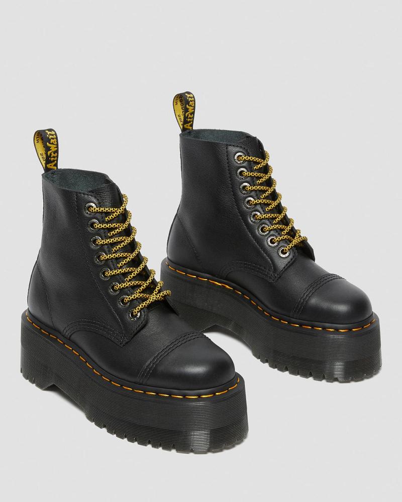 Women's Dr Martens Sinclair Max Pisa Leather Platform Boots Black | AU 256JPQ